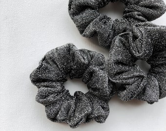 Scrunchie aus Glitzer Jersey, schwarz | Haargummi für Mädchen | Zopfgummi für Kinder | handmade