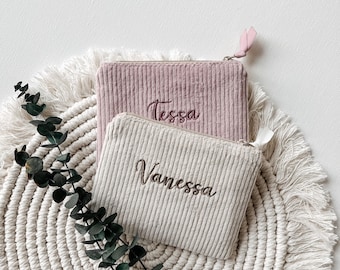Mini Portemonnaie aus Cord, personalisiert mit Name, bestickt | Geldbörse | Etui | unisex