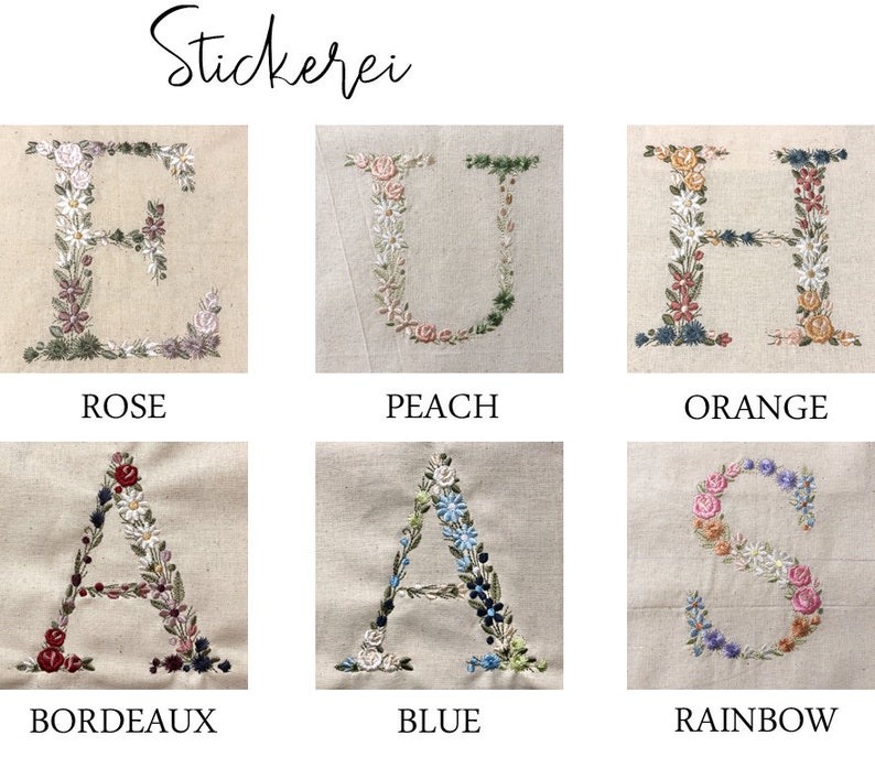 Jutebeutel personalisiert mit Blumen Buchstabe Stickerei Tragetasche bestickt handmade, mit Innentasche Einkaufstasche Shopper Bild 2