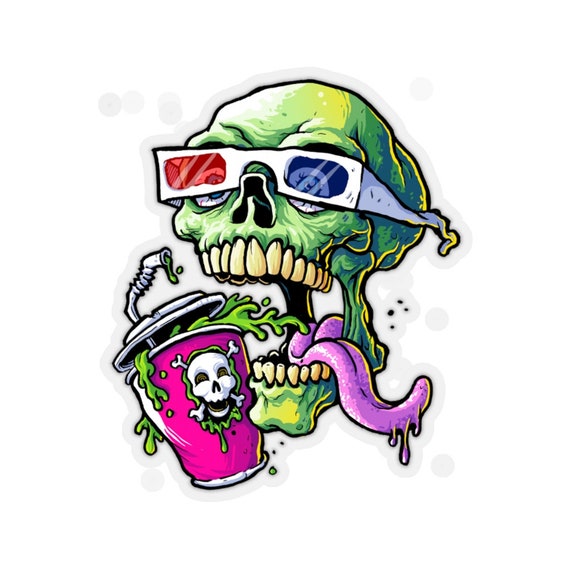 3D TV Skull Kiss-Cut Stickers Wild Binge Watching Zombie Skull | Etsy