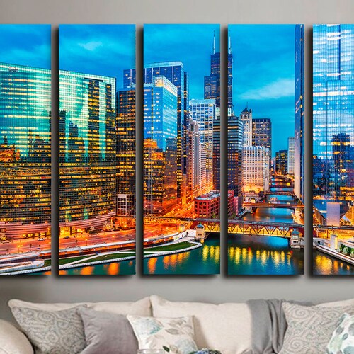 Chicago Skyline Canvas Art Canvas Wall Art Chicago Skyline Etsy