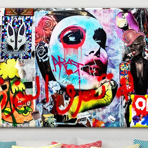 Graffiti Wall Canvas Street Art on Canvas Modern Wall Art Etsy