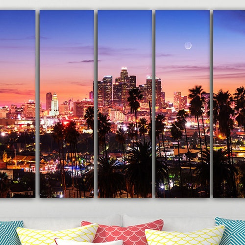Los Angeles Downtown Skyline Canvas Wall Art Los Angeles Wall Etsy