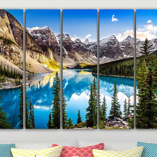 Large Mountain Lake Canvas Print Mountains Wall Art Lake Etsy