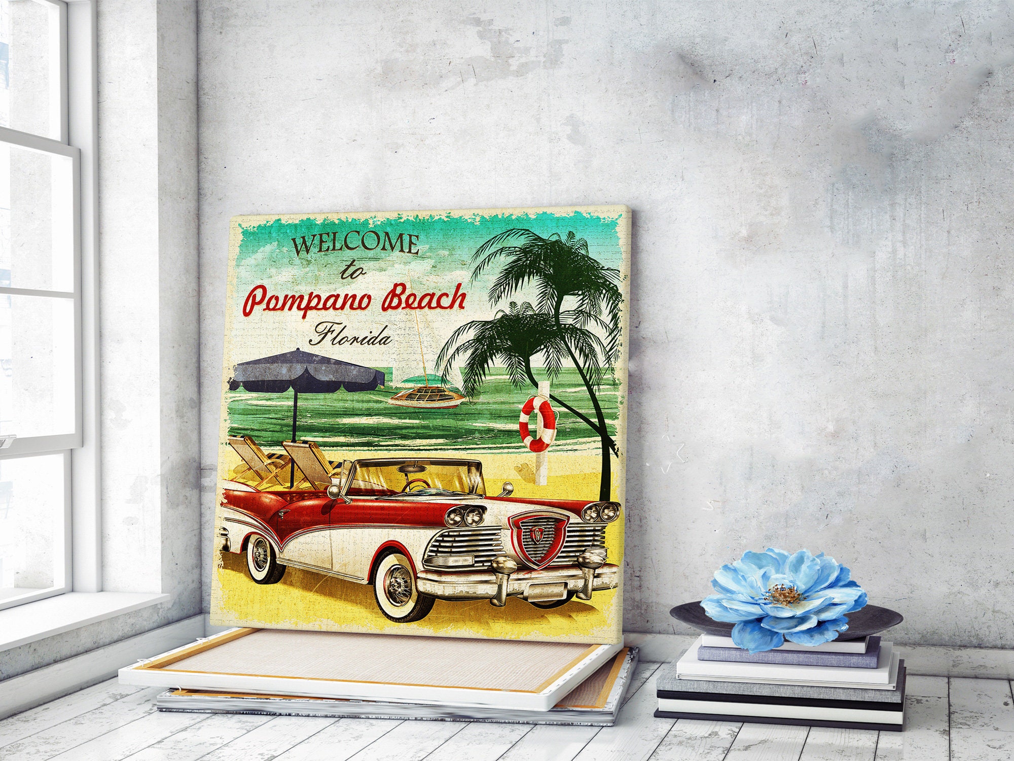 Pompano Beach Canvas Wall Art Florida Canvas Art Retro Etsy