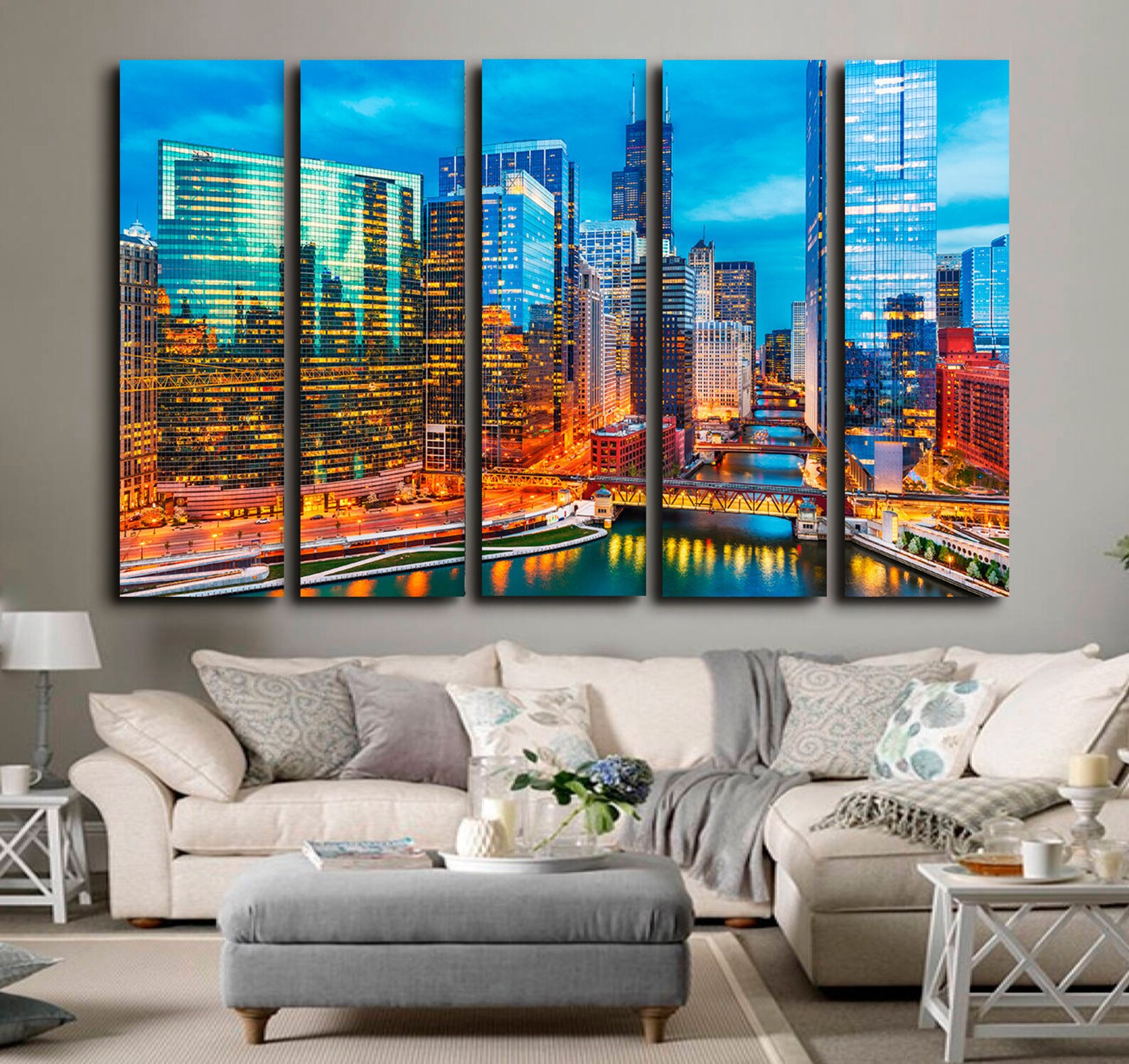 Chicago Skyline Canvas Art Canvas Wall Art Chicago Skyline Etsy