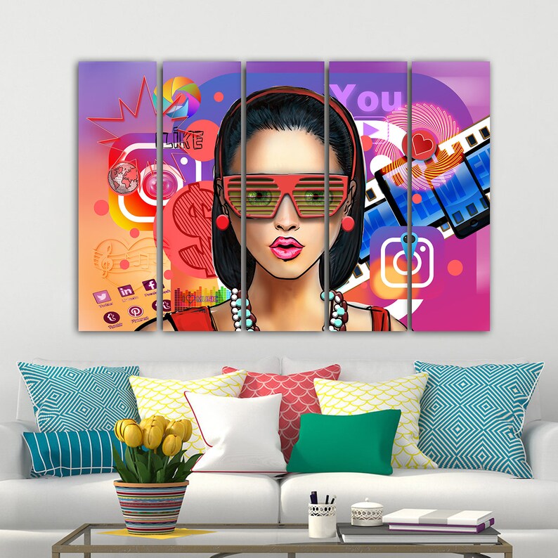 Pop Art Canvas Wall Art Social Network Canvas Art Pop Art Etsy