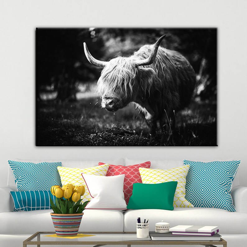 Highland Cow Wall Art Canvas Wall Art Canvas Art Highland Cow Canvas Cow Painting Canvas Painting Cow Prints Cow Printable Bull Wall Art