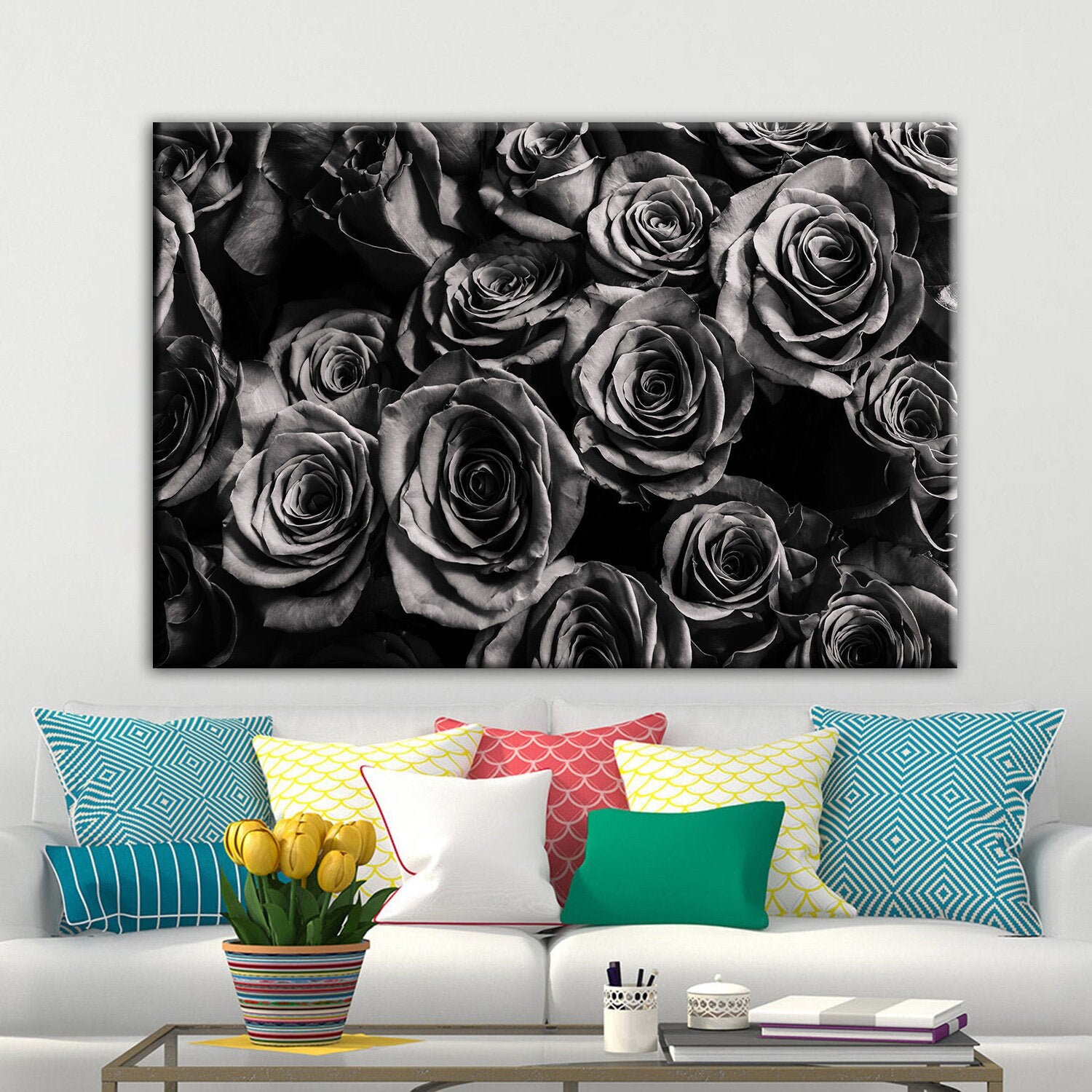 Rose Wall Art Canvas Wall Art Rose Painting Flower Wall Art Etsy