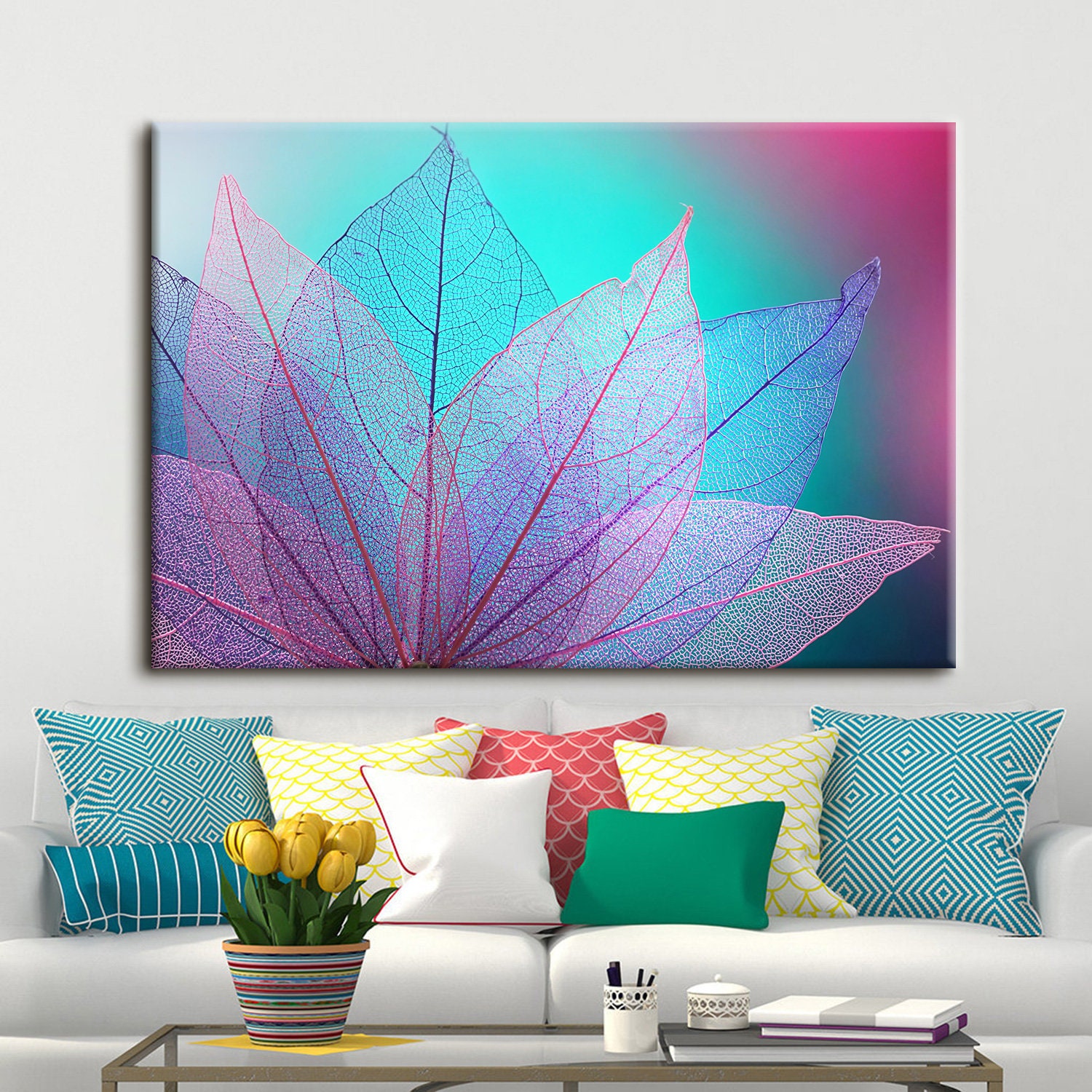 Canvas Wall Art Leaf Canvas Art Macro Texture Blue Etsy