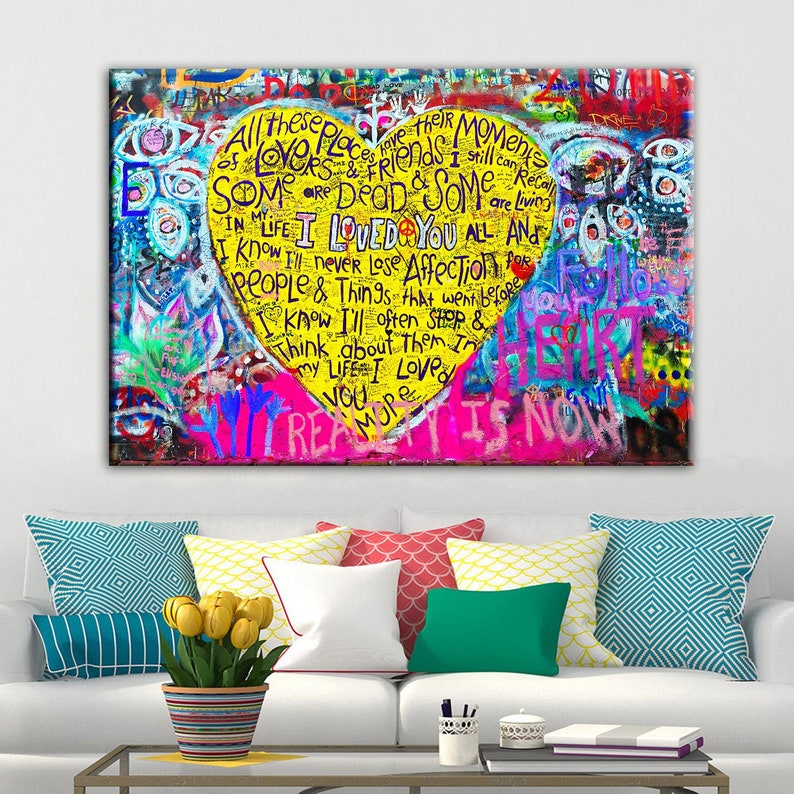 Canvas Wall Art Love Hearts Canvas Art Street Art Painting Etsy