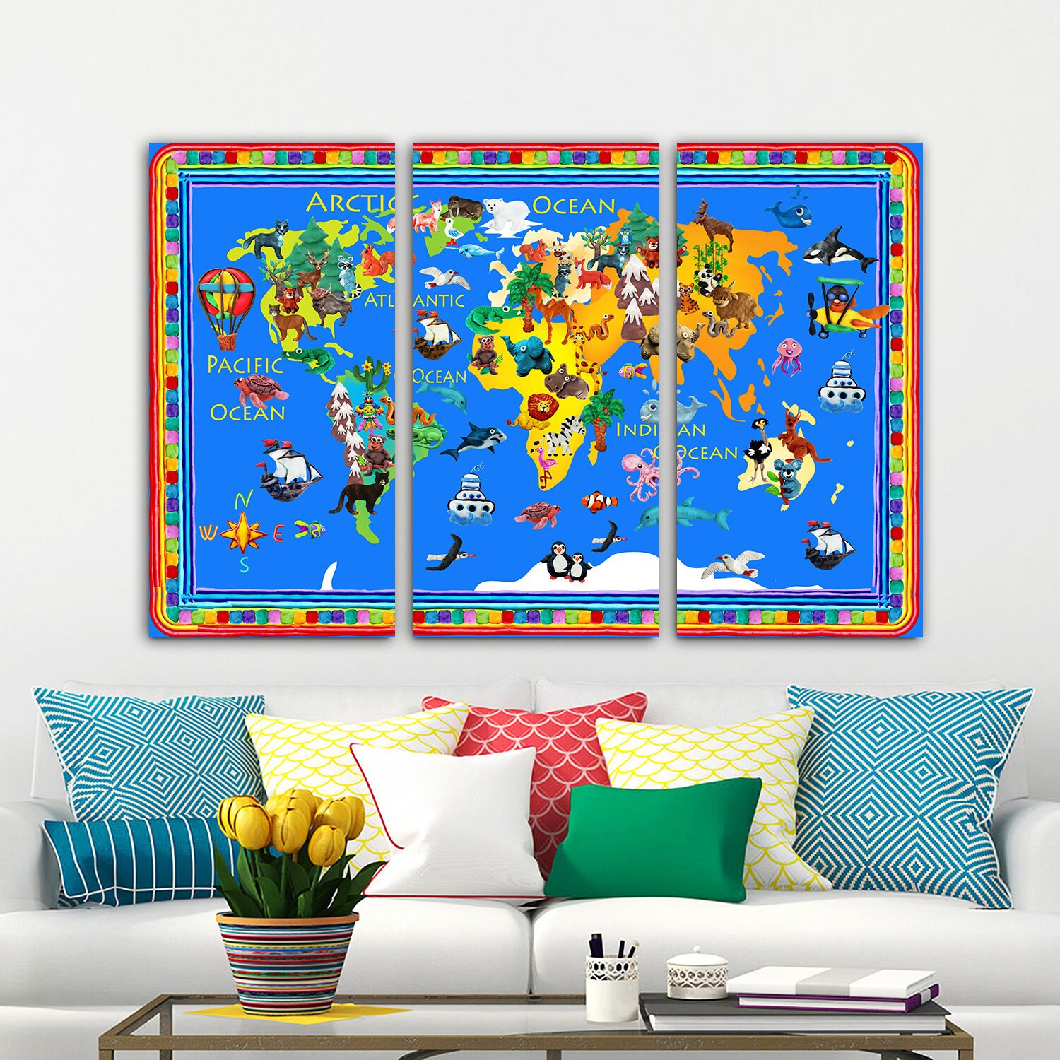Canvas Wall Art World Map Print Nursery World Map Nursery Etsy