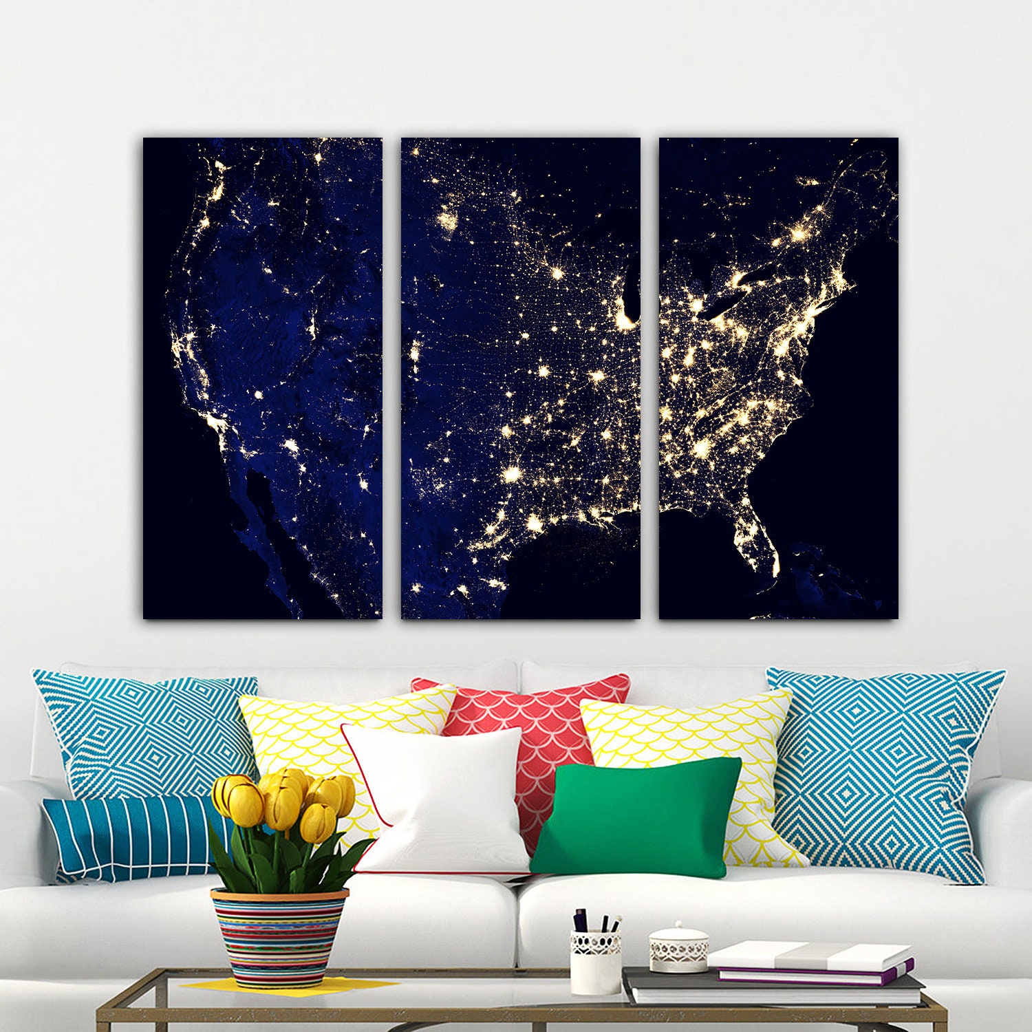 Canvas Wall Art USA Map Wall Art North American Night Map Etsy