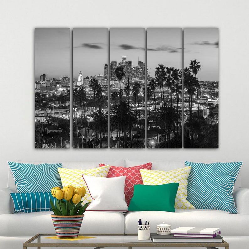 Los Angeles Downtown Skyline Canvas Wall Art Los Angeles Wall Etsy