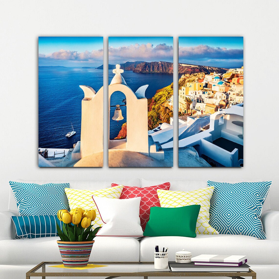 Santorini Wall Art Santorini Greece Landscape Canvas Wall Art Etsy