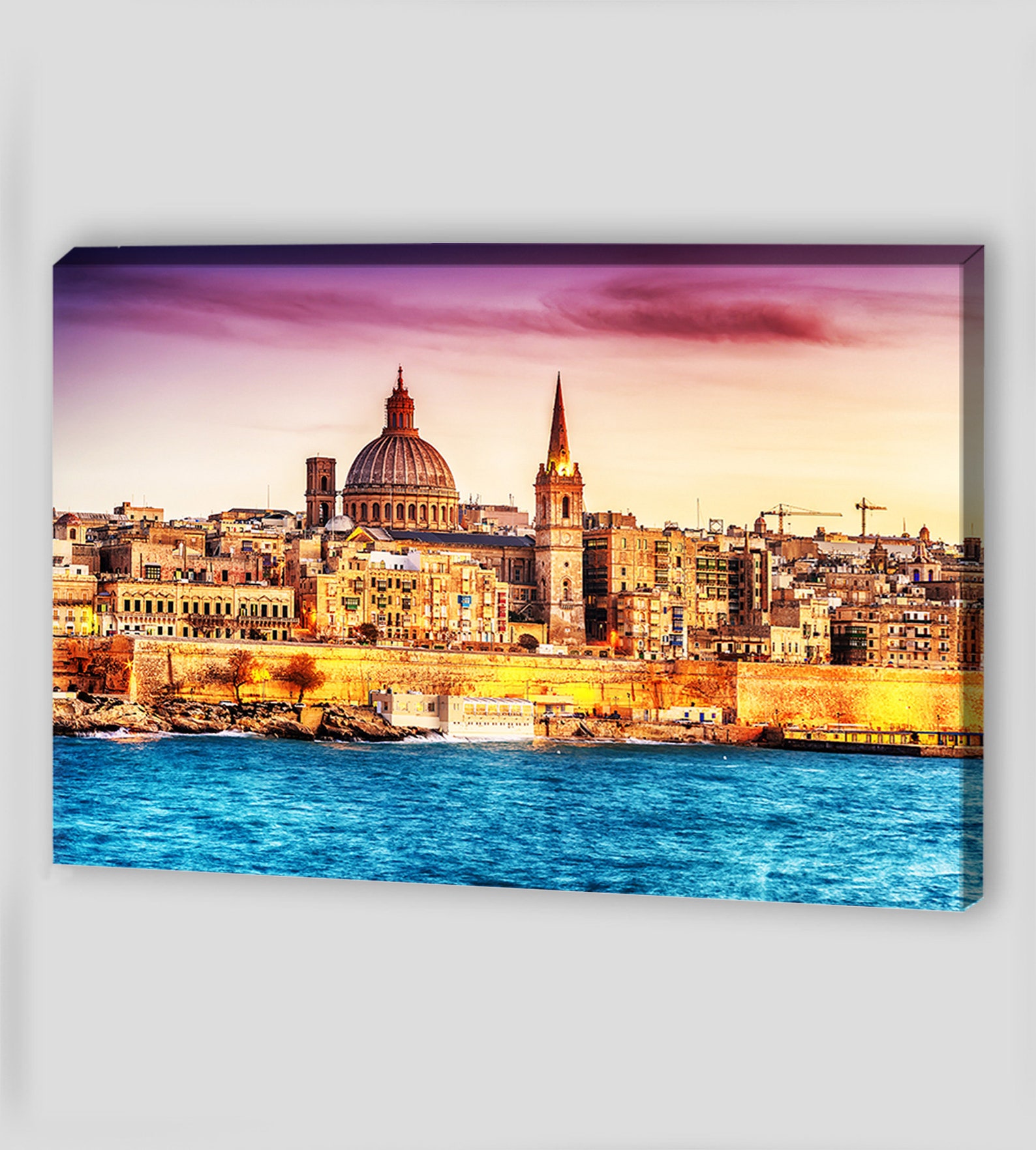Canvas Wall Art Valletta Malta Skyline Marsans Harbour Sunset Etsy