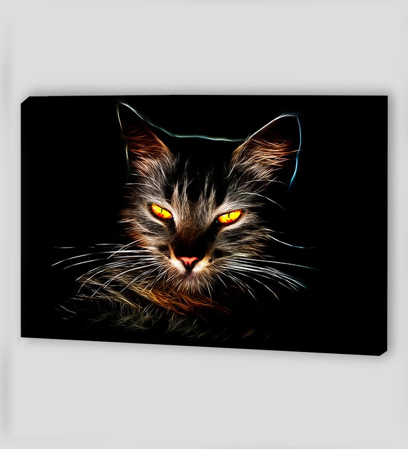Black Cat Canvas Wall Art Black Cat Canvas Art Cat Painting Etsy