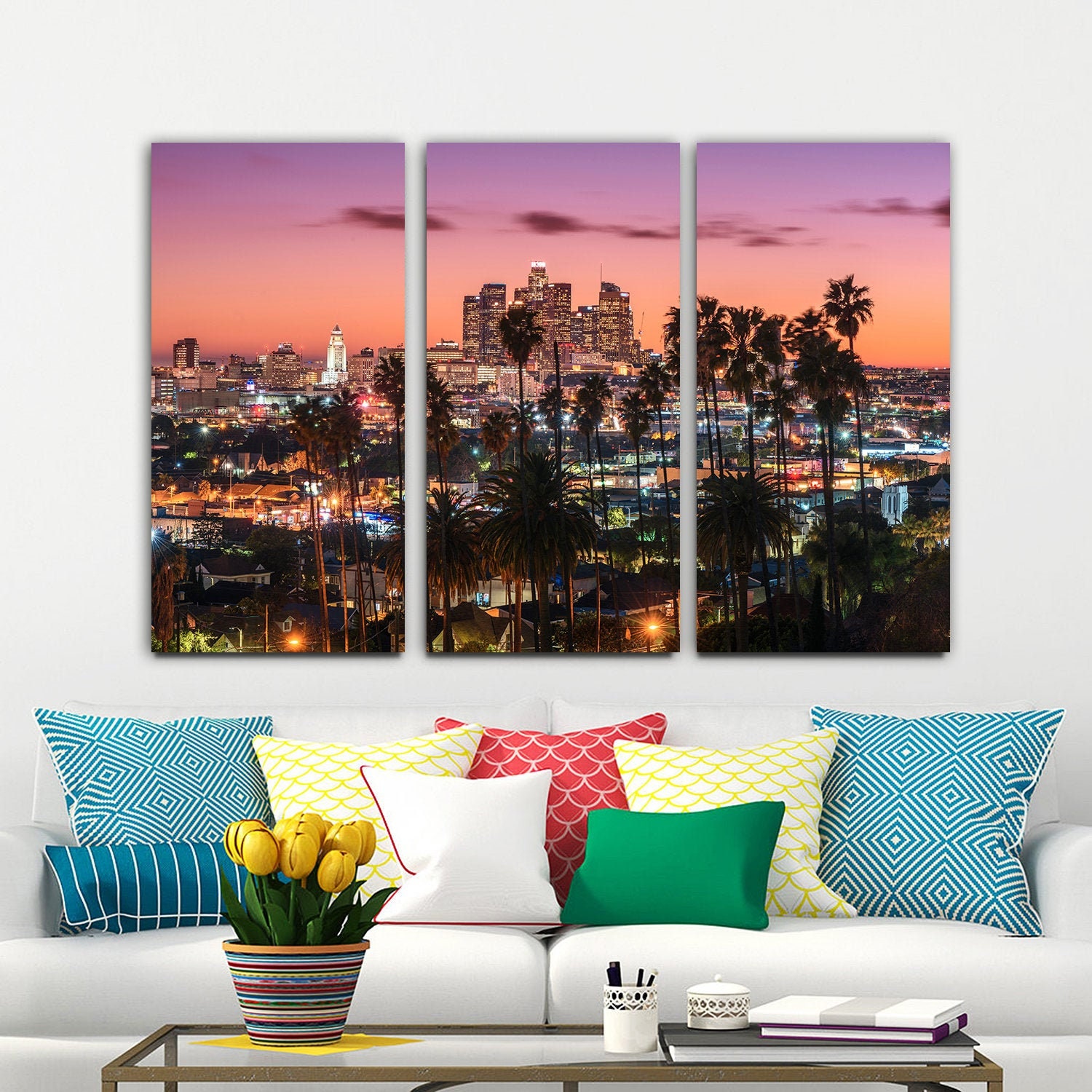 Los Angeles Downtown Skyline Canvas Wall Art Los Angeles Wall Etsy