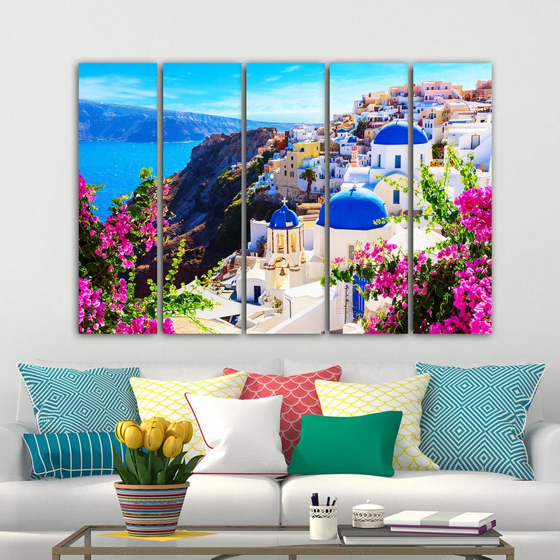 Santorini Greece Canvas Wall Art Santorini Landscape Canvas Etsy
