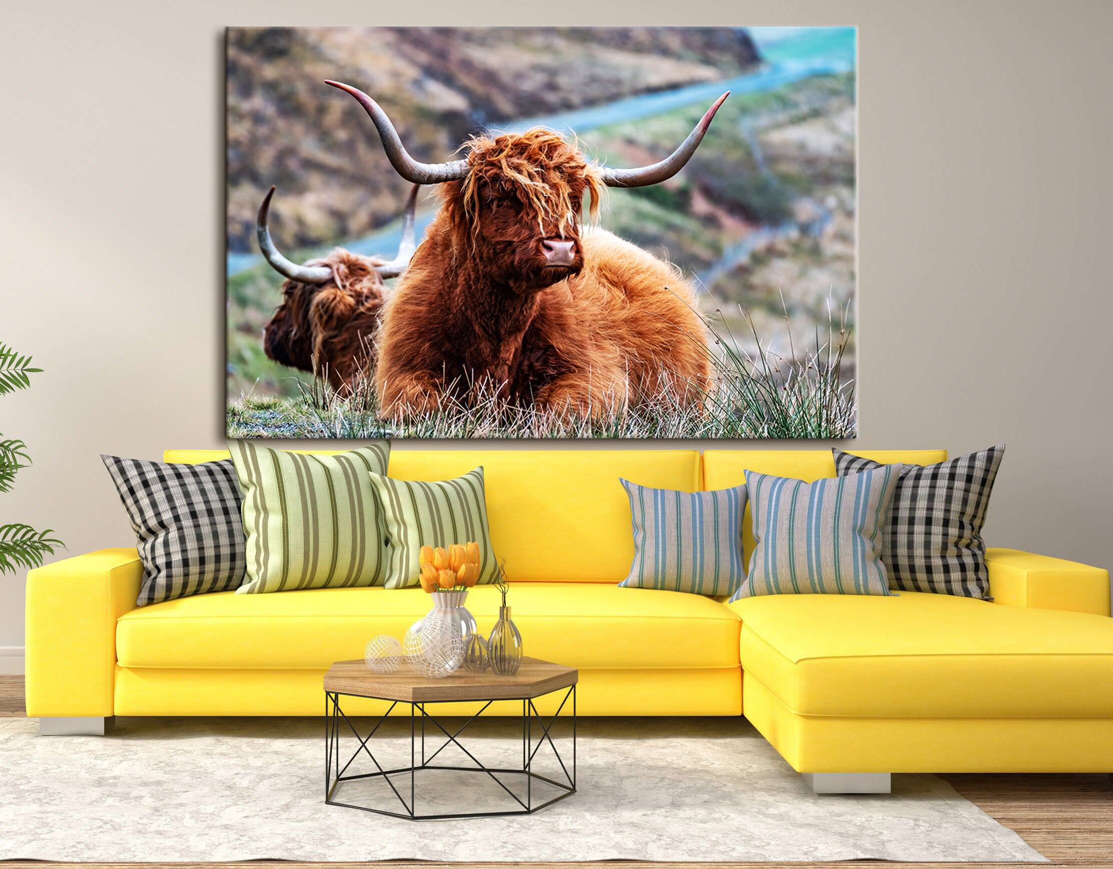 Highland Cow Wall Art Canvas Wall Art Canvas Art Highland Cow Etsy