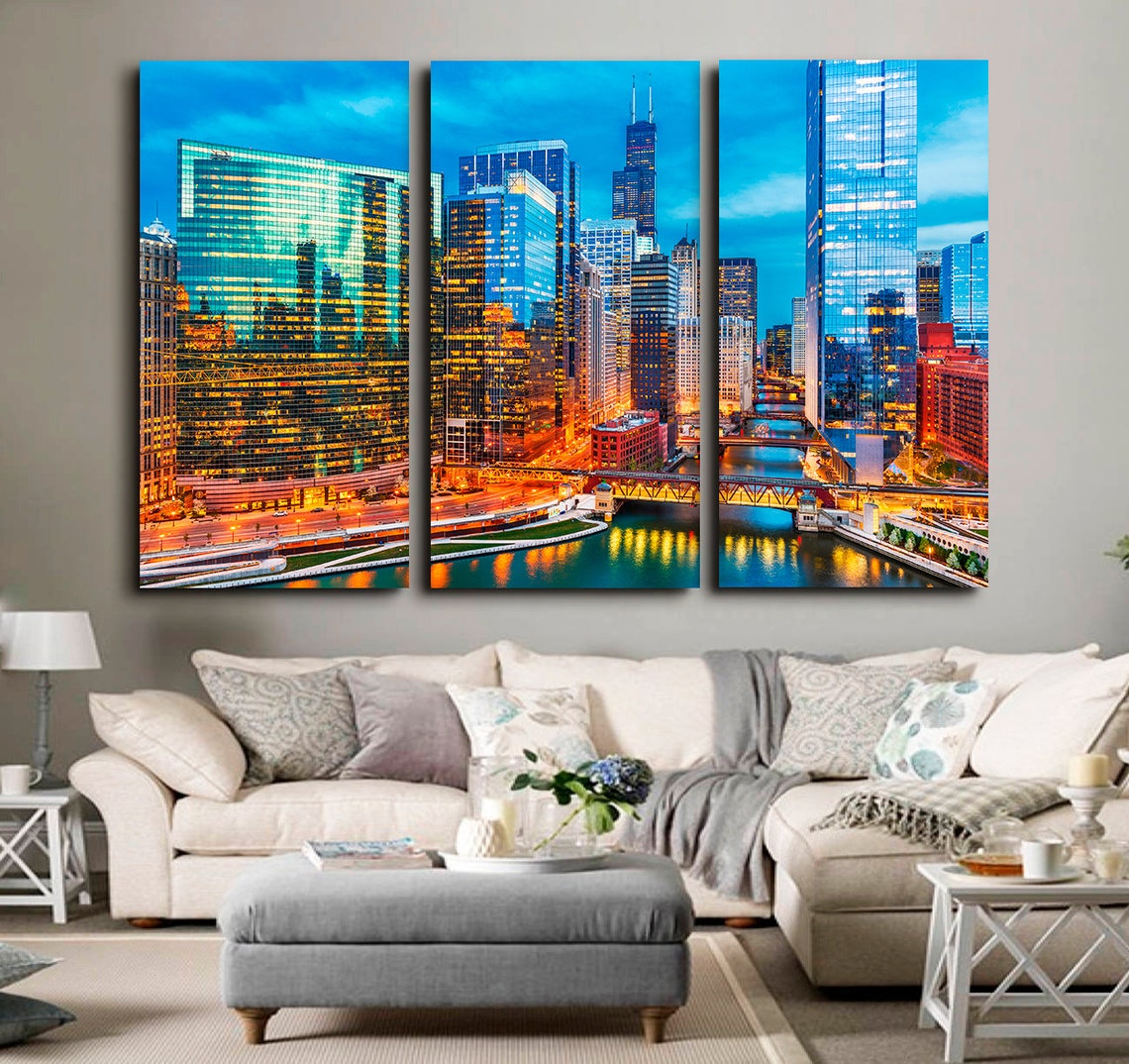 Chicago Skyline Canvas Art Canvas Wall Art Chicago Skyline Etsy