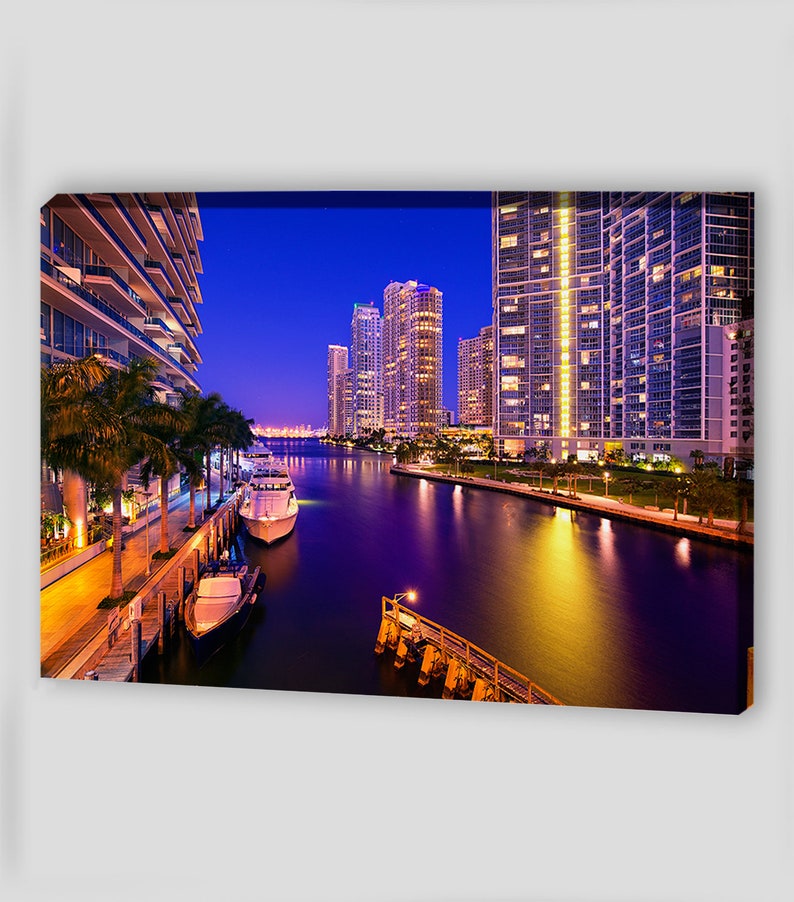 Miami Night Canvas Art Canvas Wall Art Miami Canvas Miami Etsy