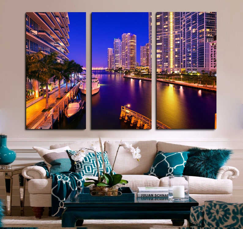 Miami Night Canvas Art Canvas Wall Art Miami Canvas Miami Etsy