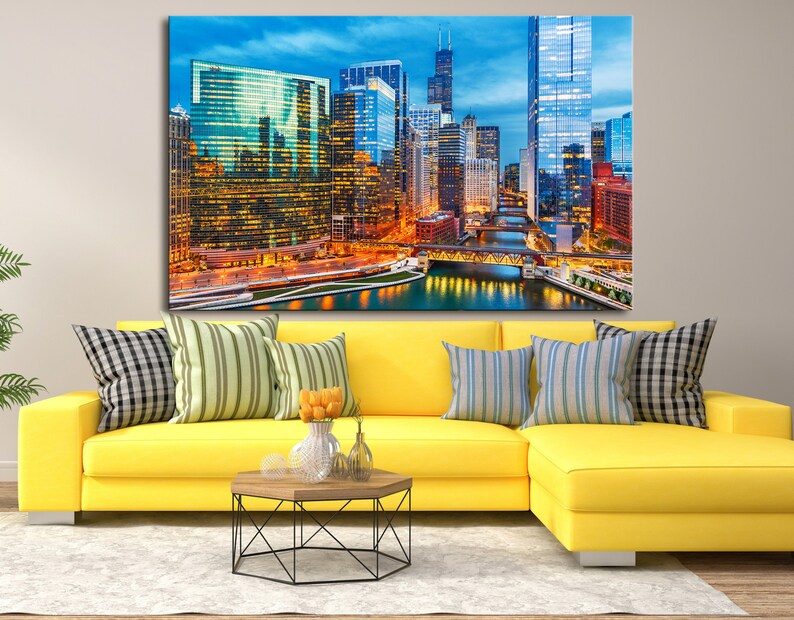 Chicago Skyline Canvas Art Canvas Wall Art Chicago Skyline Etsy
