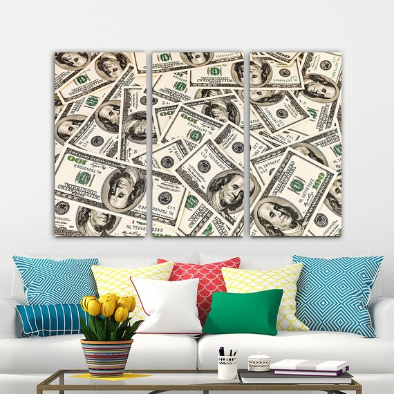 100 Dollars Bill Wall Art Canvas Wall Art Print Office Decor Etsy