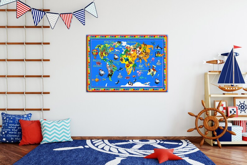 Canvas Wall Art World Map Print Nursery World Map Nursery Etsy