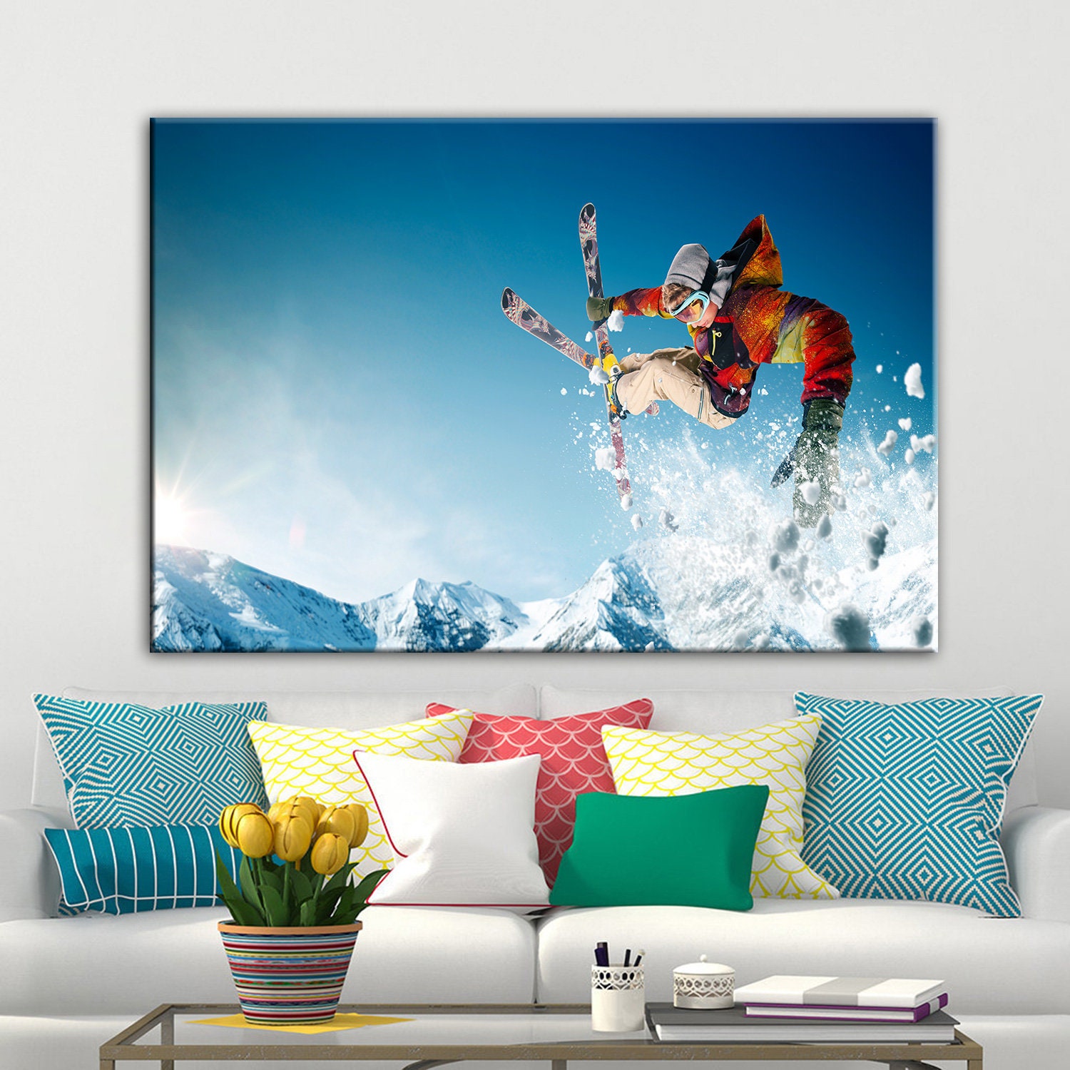 Canvas Wall Art Skiing Jumping Skier Extreme Winter Sports Etsy
