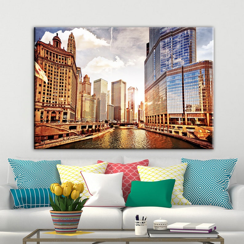 Chicago Skyline Canvas Art Canvas Wall Art Chicago Skyline Etsy