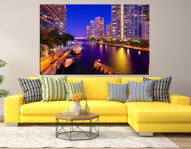 Miami Night Canvas Art Canvas Wall Art Miami Canvas Miami Etsy