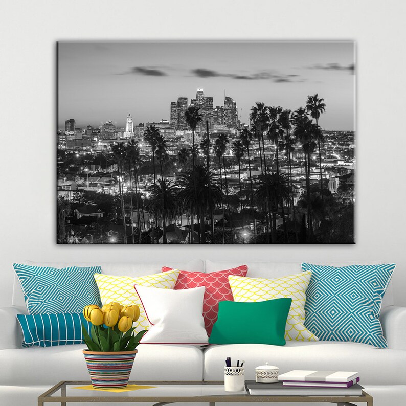 Los Angeles Downtown Skyline Canvas Wall Art Los Angeles Wall Etsy
