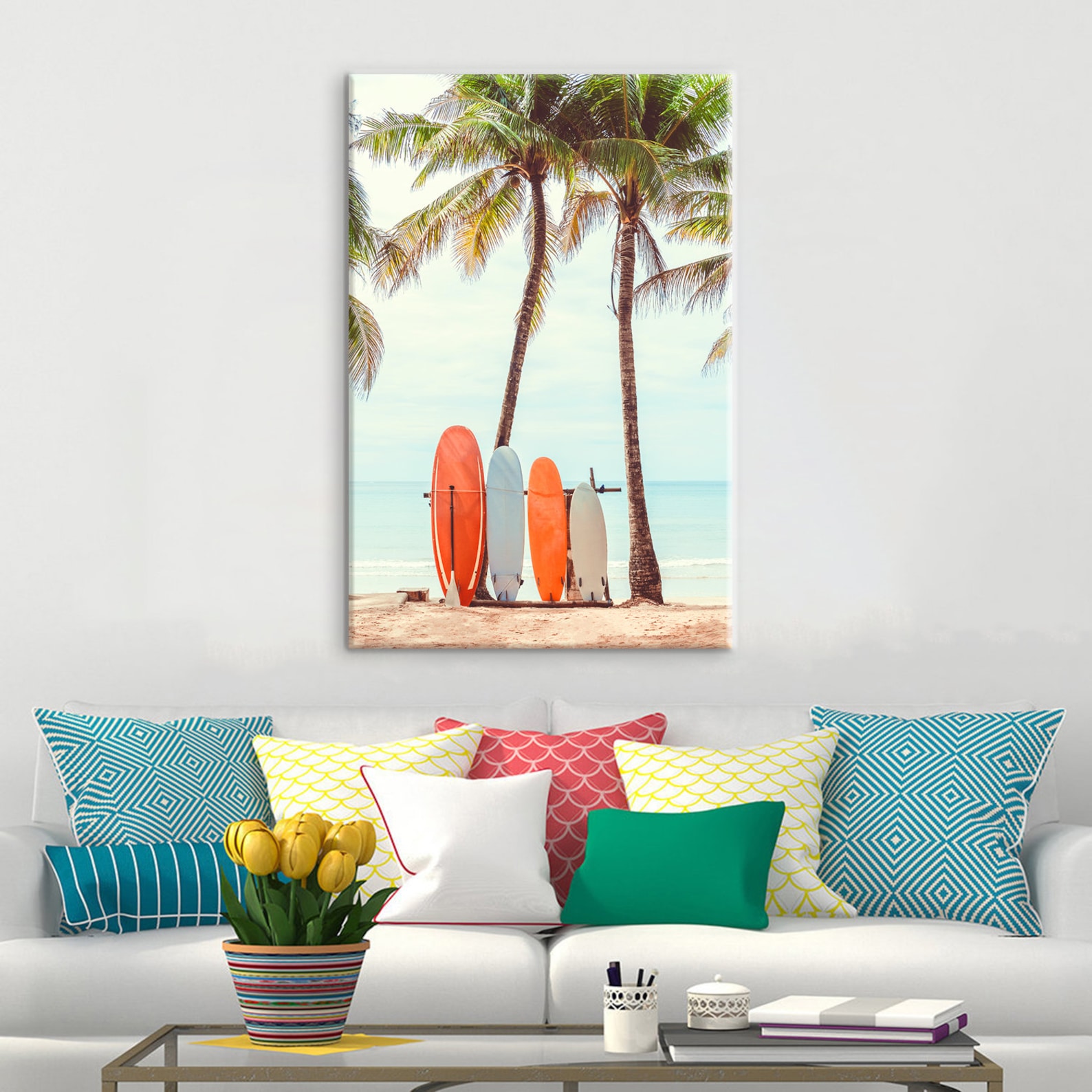 Surfboard Canvas Art Canvas Wall Art Surfboard Wall Art Palm Etsy