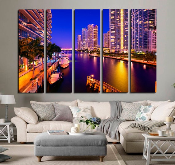 Miami Night Canvas Art Canvas Wall Art Miami Canvas Miami Etsy