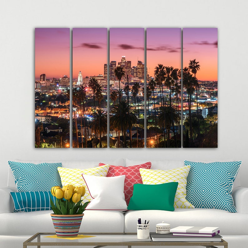 Los Angeles Downtown Skyline Canvas Wall Art Los Angeles Wall Etsy