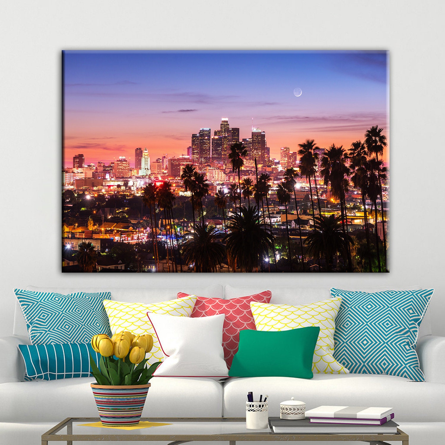Los Angeles Downtown Skyline Los Angeles Wall Art Los Canvas | Etsy