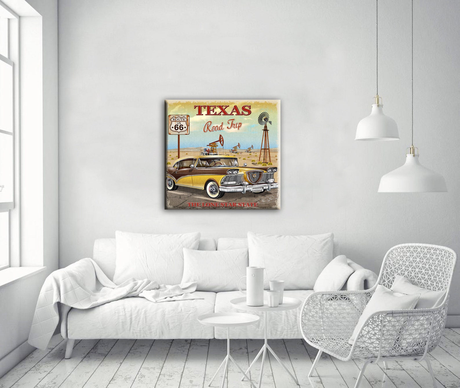 Texas Canvas Wall Art Texas Landscape Canvas Art Retro Car Etsy