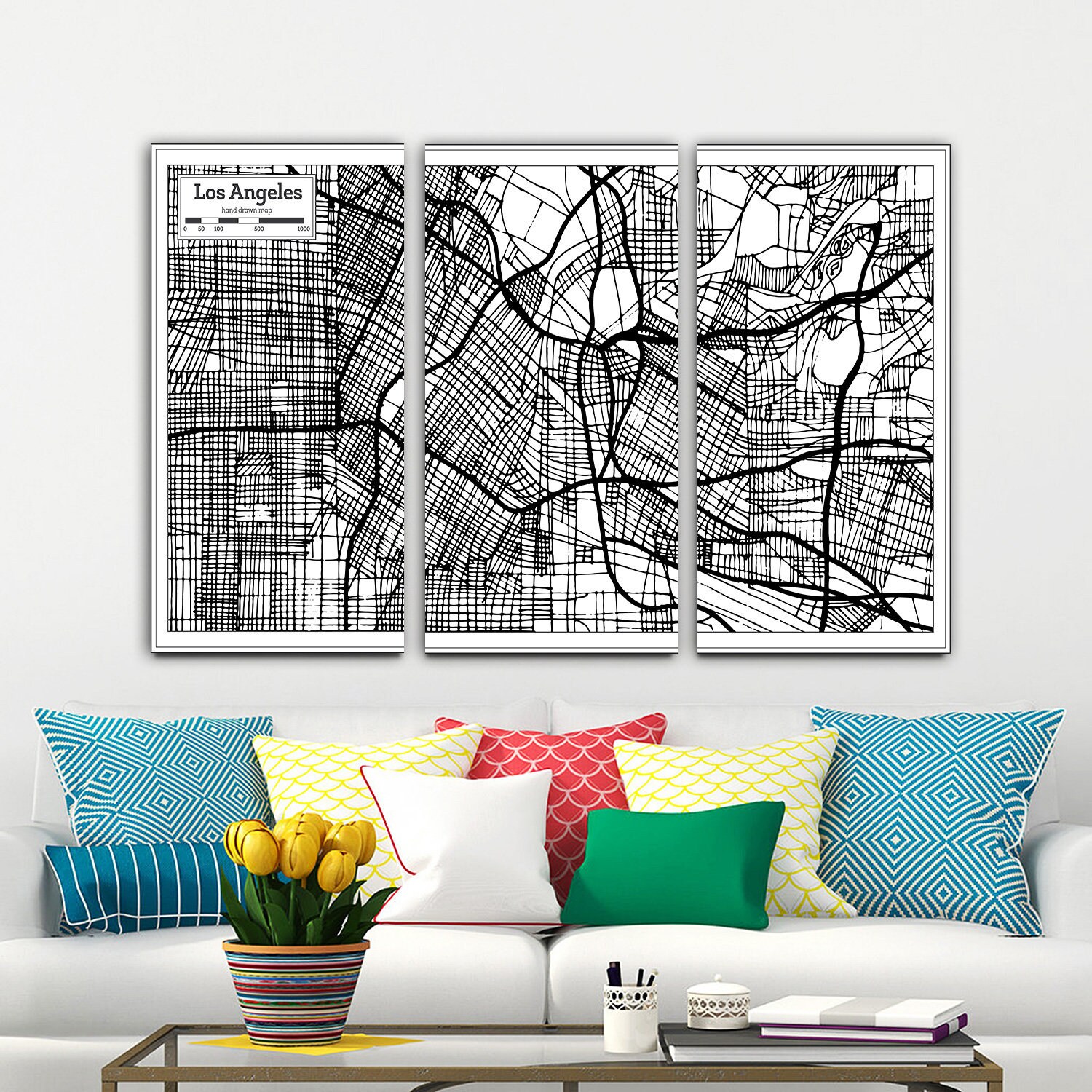 Canvas Wall Art Los Angeles Map Los Angeles Canvas Art Los Etsy