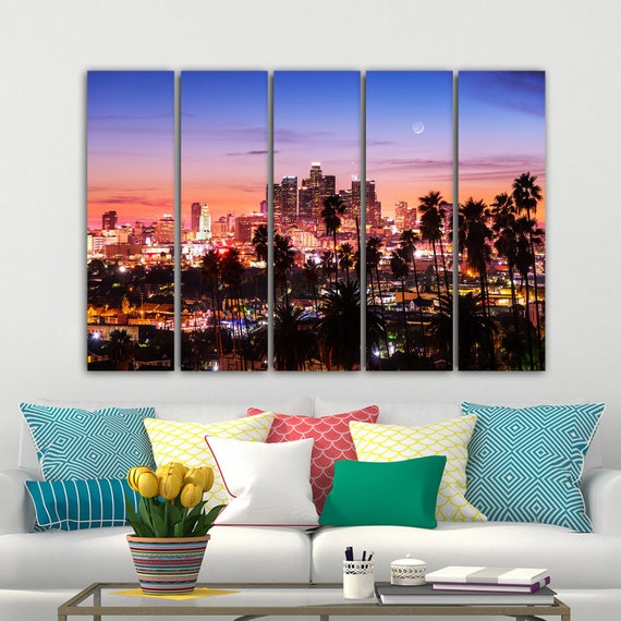 Los Angeles Downtown Skyline Los Angeles Wall Art Los Canvas Etsy