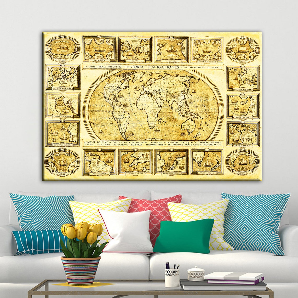 World Map Wall Art Old World Map Canvas Wall Art Antique World Etsy