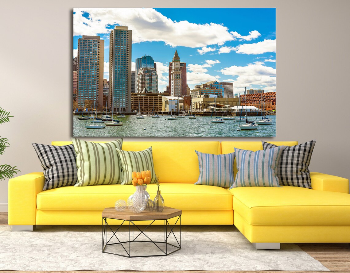 Boston Skyline Canvas Art Canvas Wall Art Boston Skyline Wall Etsy
