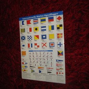 Carte postale avec drapeaux de signalisation maritime et alphabet marin / grand : 29,5 x 21 cm / de SWE / années 1980