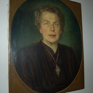 M. Wolf &quot;Woman&quot; oil painting from 1956 / Industrialist or high official&#39;s wife / Bourgeois