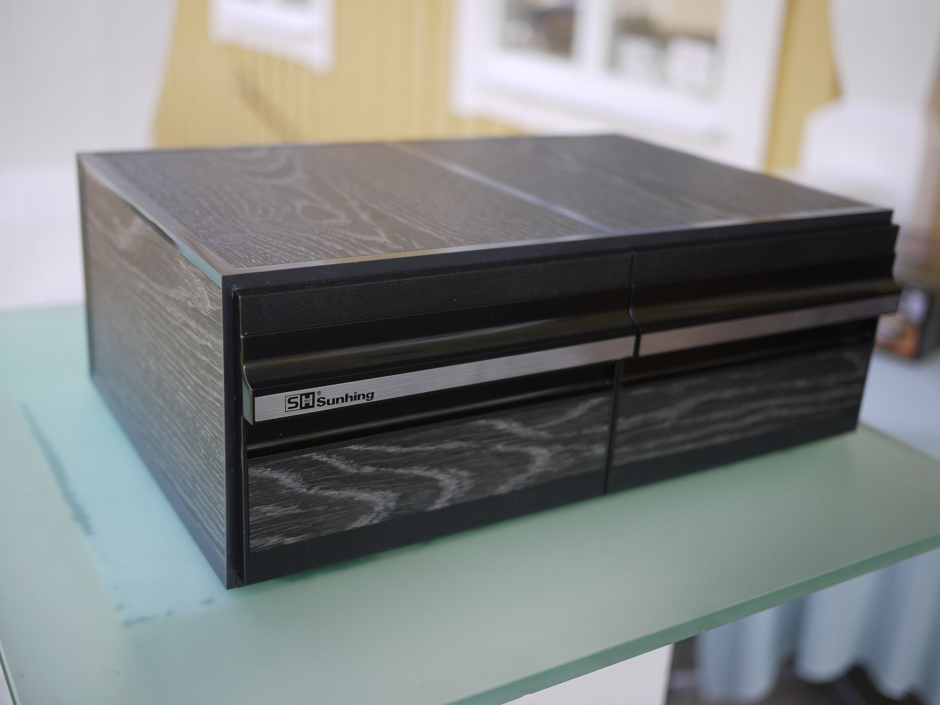 Sunhing Video Cassette Cabinet / VHS / Beta & Video 2000 / Double Drawer / NOS - new! 1980s