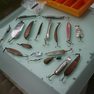 Vintage Pilkers / 17 pieces / silver / copper / brass / from Finland / Sweden etc. / 1970-80s / Spinner / Fishing / Blinker