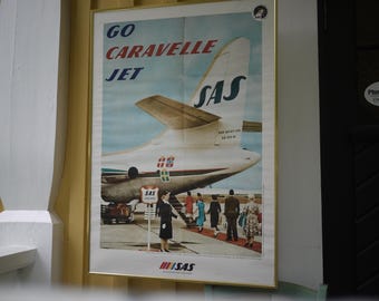 SAS "Go Caravelle Jet" 50 year anniversairy celebration poster / original SAS from 1996 / 69 x 99 cm / Caravelle jet