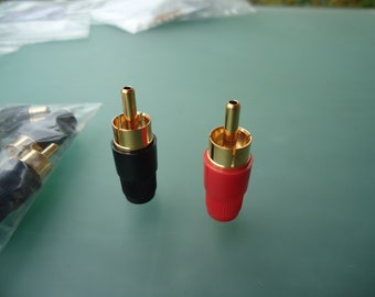 Monacor T-701G / Vintage Cinch plug / RCA / reson / gold-plated / set of 4 red & black / Ideal for DNM, stst, solidcore etc. / NOS