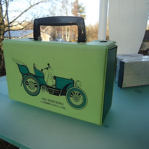 Cassette case with handle Mercedes 35HP Phaeton 1901 Cassette case / green / for 12 pieces / cassette case / MC / 1970 - 80s